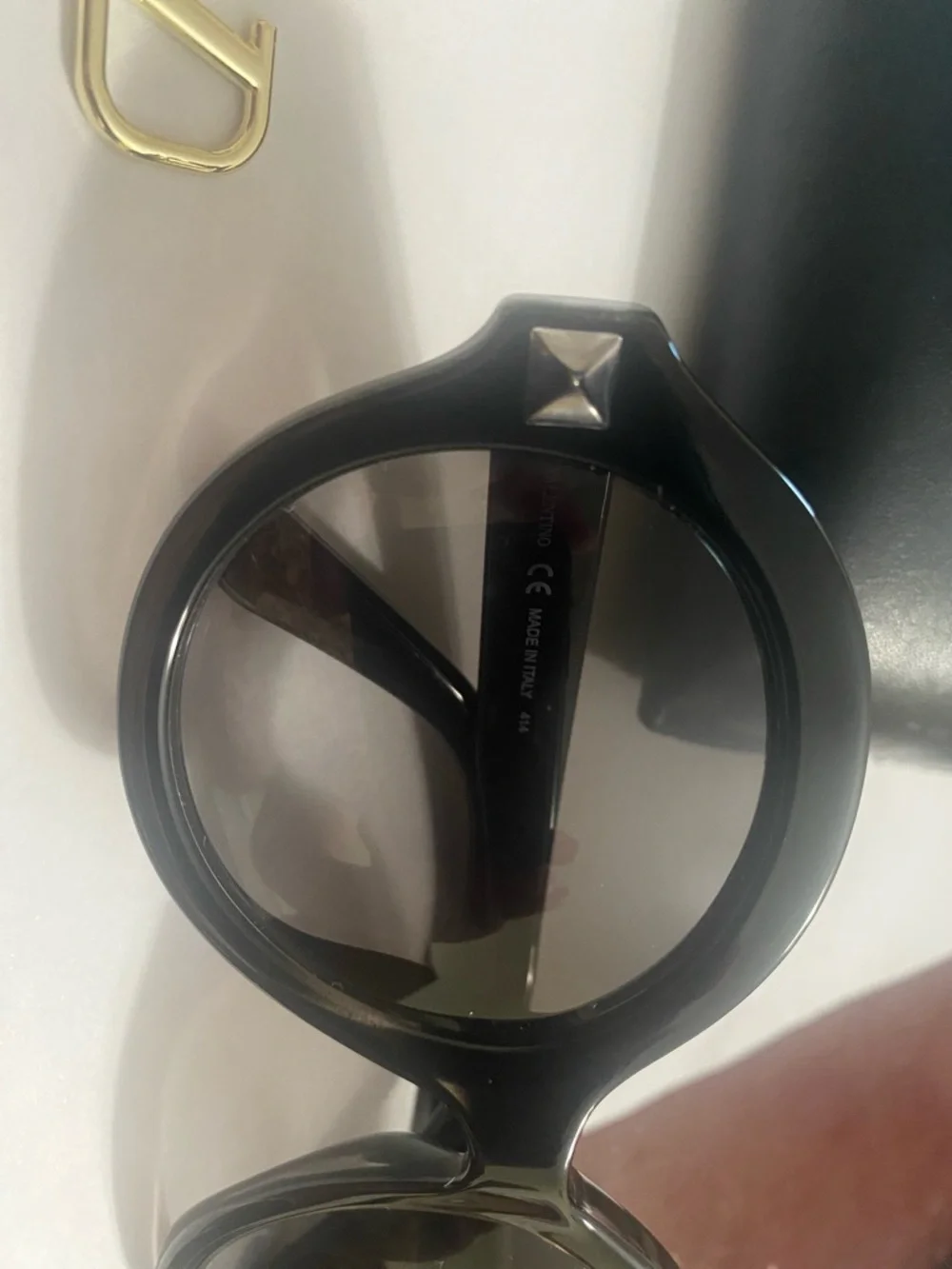 Valentino Black Round Sunglasses with Gold VD Charm - Picture 5 of 12